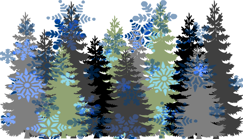 Forest pines and snowflakes