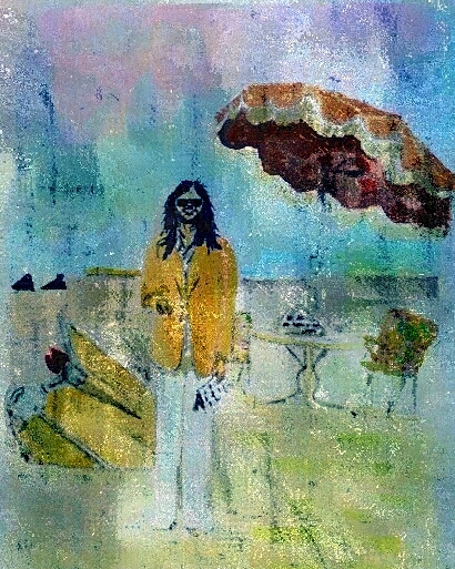 on the beach - Neil Young album cover fan art, yellow jacket and sunshades